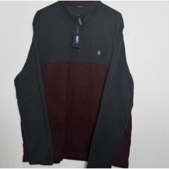 IZOD Men’s XXL Quarter Zip Pullover Sweater Gray Burgundy Colorblock Long Sleeve - Picture 2 of 14
